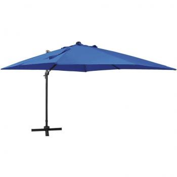 Sombrilla voladiza con poste y luces LED azul 300 cm