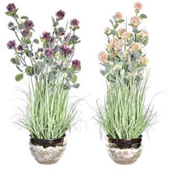 Planta Decorativa DKD Home Decor Jarrón 20 x 20 x 78 cm Porcelana Rosa PVC (2 Unidades)