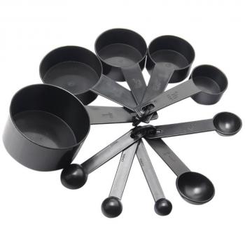 Gosear 10 piezas Kit de Medición de Taza y Cucharas de Plástico con Herramientas de Bucles para Cocina Horneado Café,Negro
