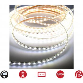 Tira de LED 50m, 12mm grosor, 60 LEDs/m, 4,2W/m, blanco frío 6.400K, IP44, EDM, 220-240V (uso interior-exterior)