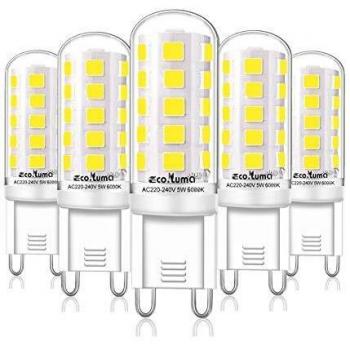 Bombillas LED G9 de 5W Equivalente a 33W 40W Lampara Halógena,Blanco Frio 6000K,420LM,Sin Parpadeo,360 Grados, No Regulables, AC 220-240V, Paquete de 5