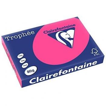 Papel multifuncional Clairefontaine Trophée A3 rosa neón, 80 gr/m², resma de 500 hojas (42 x 29.7 cm)