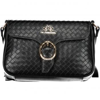 La Martina Chic Black Shoulder Bag with Contrasting Details, Black Polyurethane Handbag with Shoulder Strap, Size: ONE SIZE