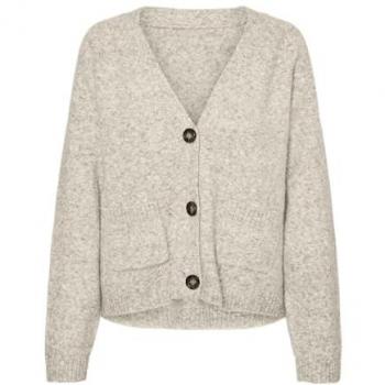Cárdigan Beige Vero Moda VMBOOM LS con Botones y Cuello en V para Mujer