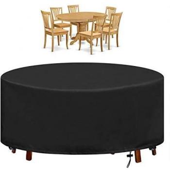 Funda para Mesa de Exterior, Funda Protectora Mesa de Exterior, Fundas Pare Mueble de Jardin Redonda Cubierta de Mesa de Patio Anti Rayos UV Impermeable Cubre Mesa Exterior Ø190X80CM - Negro
