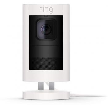Ring Stick Up Cam Elite - Cámara de seguridad HD, comunicación bidireccional, alarma sonora, compatible con Alexa, color blanco