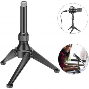 Soporte de Trípode Mini Plegable para Micrófono de Escritorio en Hierro con Altura Ajustable de 12,5 a 19 cm para Conferencias, Podcasts y Chats Online