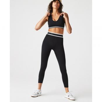 Pantalón sport Straight fit de mujer Lacoste con cintura estampada 7/8 en color negro