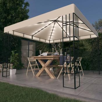 Cenador con Tira de Luces LED 3x3 m Crema