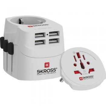 SKROSS Pro Light USB Adaptador Universal de Viaje con 4 Puertos USB (4xA), compatible con Australia, Brasil, China, Europa, Italia, Japón, Suiza, Reino Unido y EE. UU., Voltaje:
