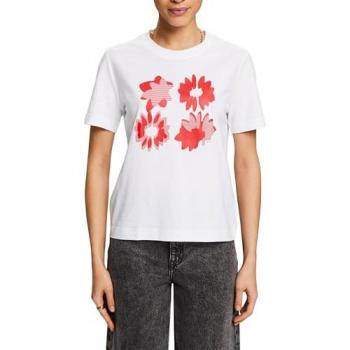 Camiseta mujer cuello redondo Esprit 100% algodón, color blanco, talla XXS