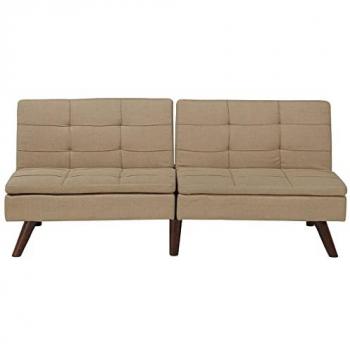 Sofá Cama 3 Plazas Marrón Claro Acolchado Click Clack con Patas de Metal y Respaldo Dividido Ronne