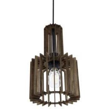 Lámpara Colgante Boho de Madera Oscura MDF y Metal con Pantalla Abierta para Cocina
