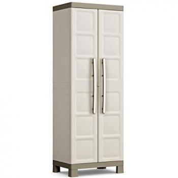 Gabinete alto KETER Excellence - Armario de almacenamiento de resina - Estantes modulares, pies elevados - Cocina, garaje, taller, armario - 65 x 45 x 182 cm - Arena/Tierra