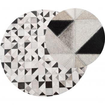 Alfombra Redonda de Cuero Gris y Negro 140 cm Tejida a Mano Moderno Patchwork Kirklar