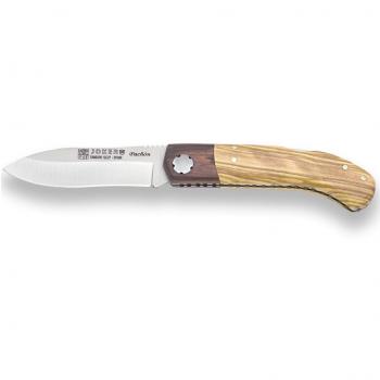Navaja deportiva Joker Pachón NO98, hoja de 8 cm SANDVICK 12C27, mango de olivo con virola palisandro para actividades al aire libre