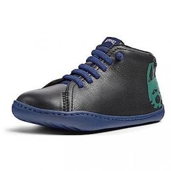 Botines Camper Peu Cami 90019 para niños en piel negra con cordones y dibujo lateral, talla 33