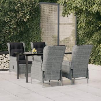 5-Piece Light Gray Poly Rattan Garden Dining Set