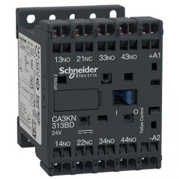 Minicontactor Schneider CA3KN313BD con 3 contactos normalmente abiertos (NA) y 1 contacto normalmente cerrado (NC), 24V corriente continua