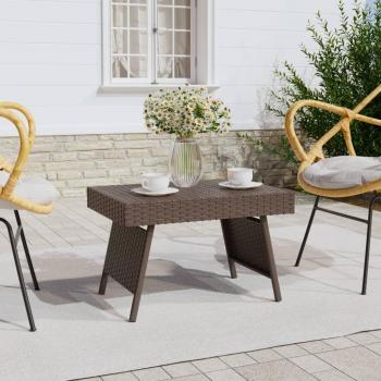 vidaXL Foldable Side Table - Brown, 60x40x38 cm, Poly Rattan