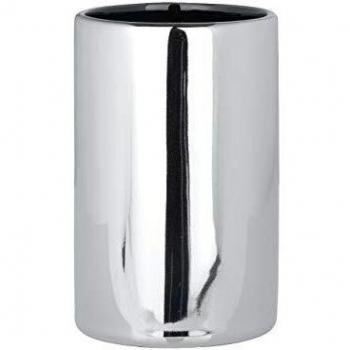 Wenko Polaris Vaso para Cepillos de Dientes, Cerámica, Plateado, 7x7x11 cm