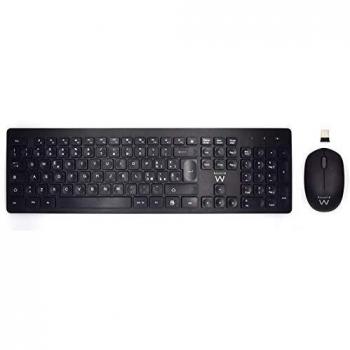 Kit Teclado y Ratón Inalámbricos Ewent EW3255, Diseño QWERTY Italiano, Receptor USB 2.4GHz, Teclas Cóncavas, Color Negro