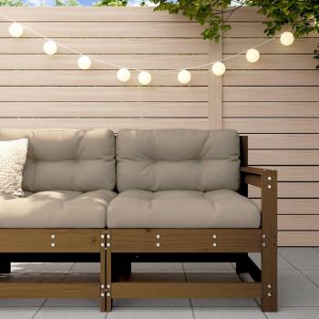Sofá esquinero de jardín de madera maciza impregnada de pino natural, blanco y gris, conjunto de muebles para terraza y exterior, incluye sofá esquinero en color marrón miel