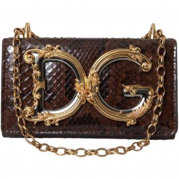 Dolce & Gabbana Brown Python Leather Crossbody Phone Bag