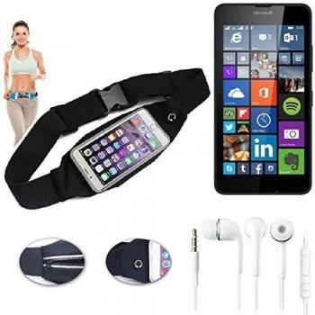 Cinturón de bandolera bolso de la cintura bolsa para Microsoft Lumia 640 Dual SIM, negro + auriculares. Aptitud del deporte de la cubierta a prueba de lluvia Ejercicio corriente - K-S-Trade