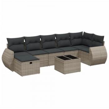 8-Piece Grey Poly Rattan Garden Sofa Set with Cushions