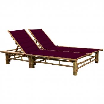 Tumbona con cojines para 2 personas de bambú, ideal para jardín, playa, piscina y terraza