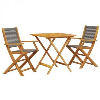 vidaXL 3 Piece Bistro Set Grey Polypropylene and Solid Wood