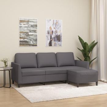 Sofá de 3 plazas con taburete de cuero sintético gris 180 cm Día y Noche Vidaxl