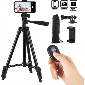 Hitchy Tripode Movil, Tripode iPhone 42 Pulgada 106cm Ligero Smartphone Tripode para iPhone/Samsung/Huawei Celular, Camara y Gopro con Mando Bluetooth Android, Soporte Móvil y Soporte Gopro