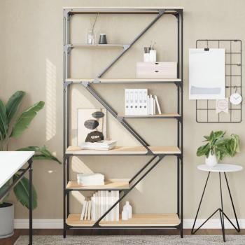 Estantería de madera de ingeniería y acero 91x36x176 cm en colores Negro, Roble Sonoma y Roble ahumado, mueble de almacenaje para oficina, estudio y dormitorio