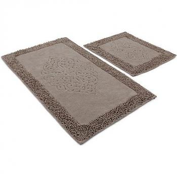 Juego de Alfombras de Baño Antibacterianas y Antideslizantes 2 Piezas Marrón - Algodón 100%