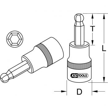 Llave de vaso KS Tools 9172449, 1/4 con punta hexagonal y bola, 9 mm