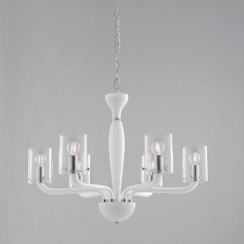 Lámpara de araña Aurora con pantallas blancas, 6 bombillas, dimensiones 68x48 cm