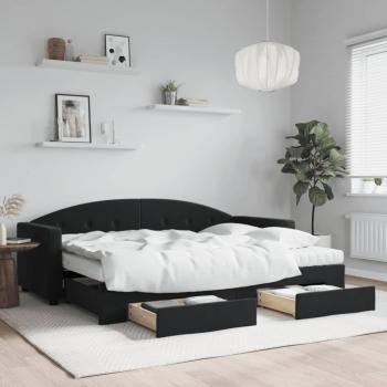 Sofá cama nido con cajones de terciopelo negro 80x200 cm