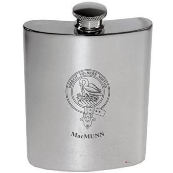 MacMunn Family Crest 6oz Polished Pewter Kidney Flask