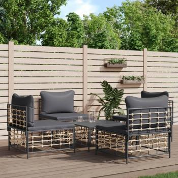 5-Piece Anthracite Poly Rattan Garden Lounge Set with Cushions