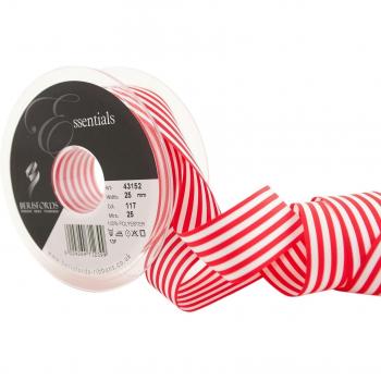 Cinta a rayas claras Berisfords 43152 de 25 m x 25 mm, color rojo