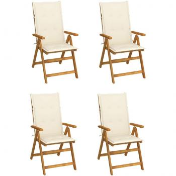 Reclining Garden Chairs Set of 4 with Cushions Solid Acacia Wood