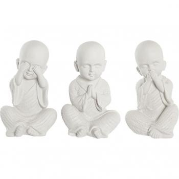 Figura Decorativa DKD Home Decor Monje Oriental 24 x 22 x 39 cm Blanco (3 Piezas)
