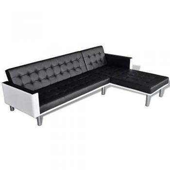 vidaXL Sofá Cama, Piel Artificial, Negro