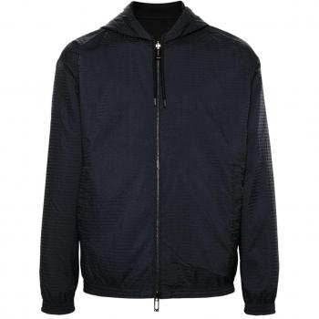 Emporio Armani Men's Blue Logo Cotton Zip-Through Hoodie Sweater - Size XL