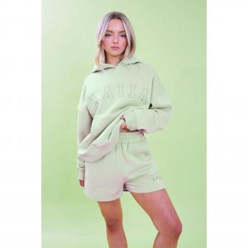 Kaiia Slogan Oversized Hoodie Light Green