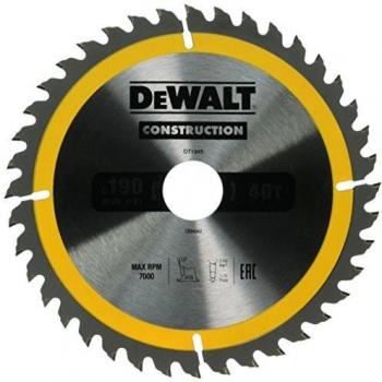 DeWalt DT1945-QZ Hoja para sierra circular portátil para construcción 190 x 30 mm 40D ATB +10º, plata/amarillo/negro, talla única
