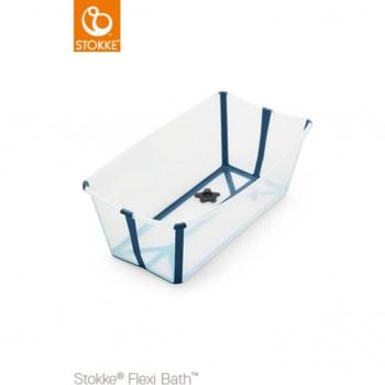 Stokke Flexi Bath Foldable Baby Bathtub with Heat-Sensitive Drain Plug and Newborn Support, Transparent Blue/White