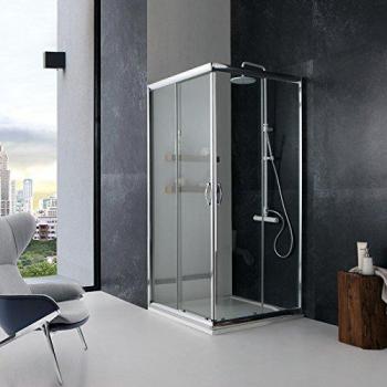 Ducha de Jade 80x80 con Puertas Corredizas Transparentes y Perfiles Cromados